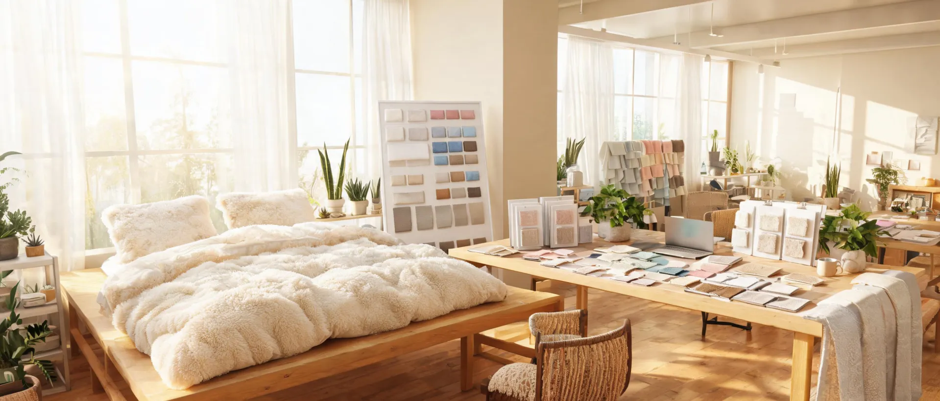 Buffy home textile studio with bedding samples