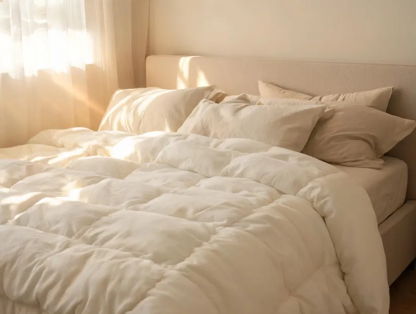 Buffy Cloud Comforter styled on a neutral bed