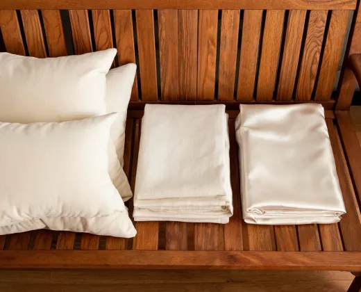 Buffy cotton sheet set folded with pillows