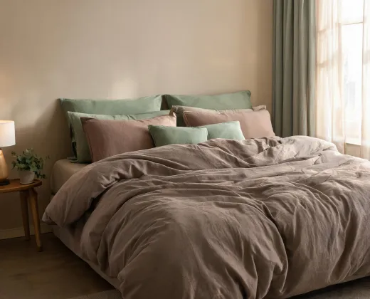 Buffy duvet cover draped across a styled bed