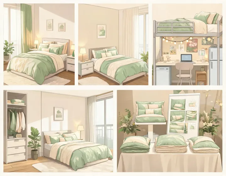 Illustrated bedding rooms for different uses
